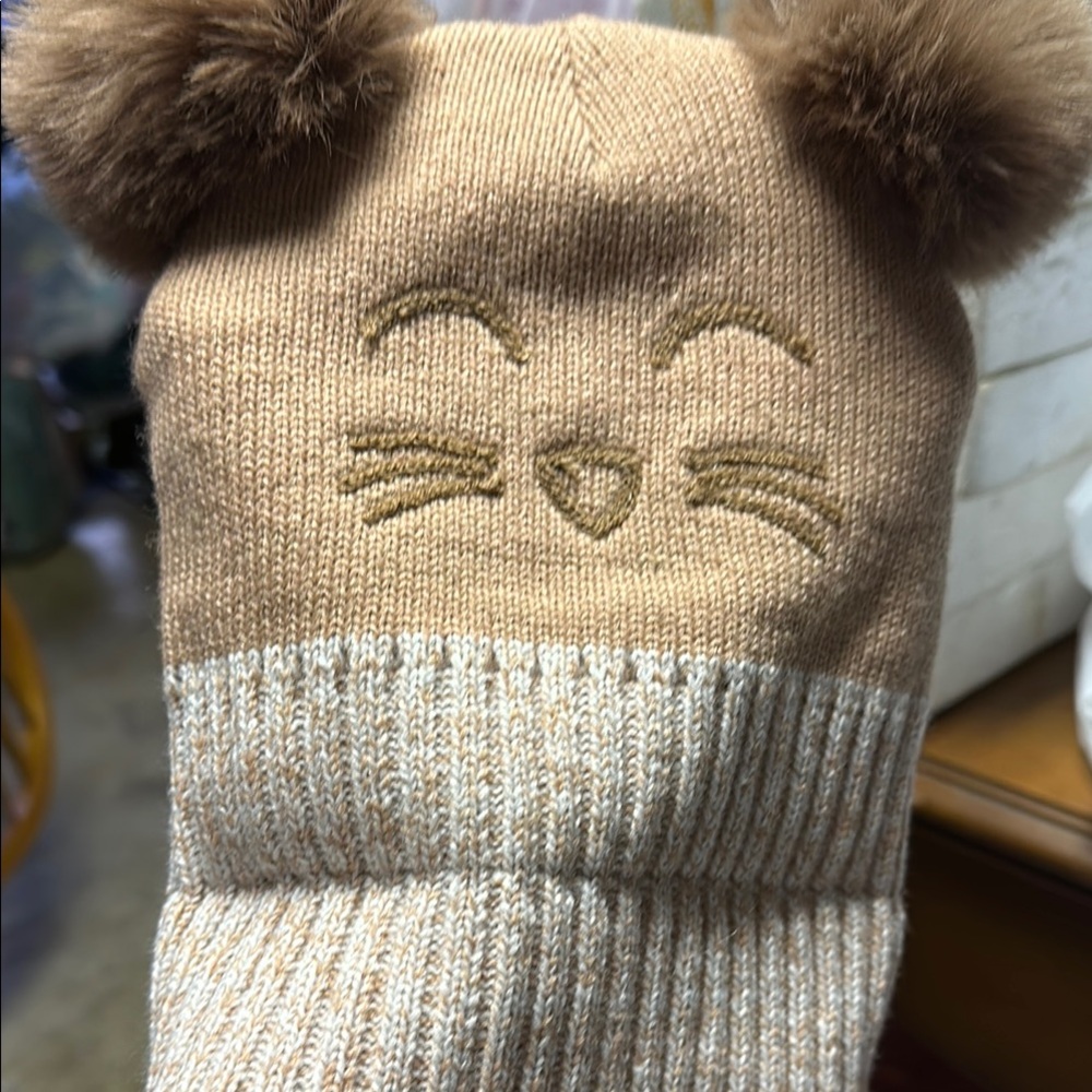 Adorable Tan Knit Kids Hat with Ears